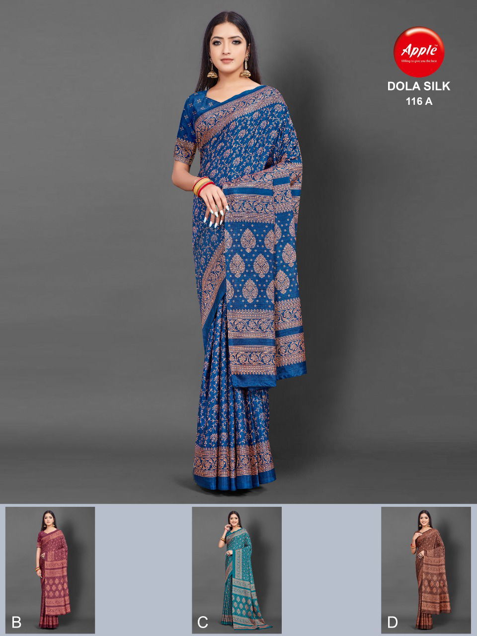 Apple Dola Silk 116 Ethnic Wear Wholesale Dola Silk Saree Collection
